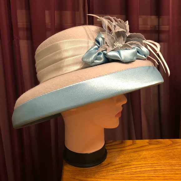 Baby Blue/ Grey church hat main image 4